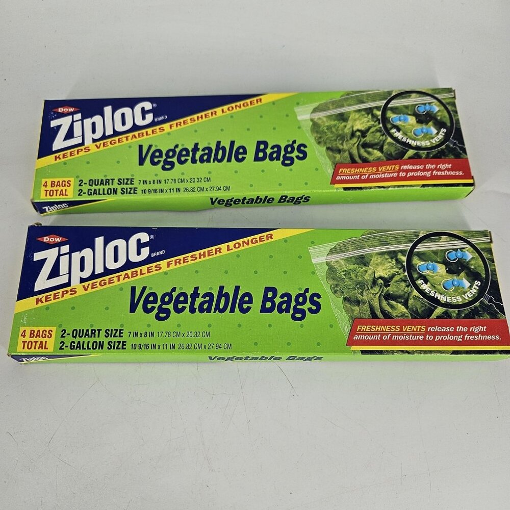 Vint Ziploc Vegetable Bags Trial Pack Lot of 2 USA Dow Vented 2 Qrt 2 Gallon New - Picture 3 of 9